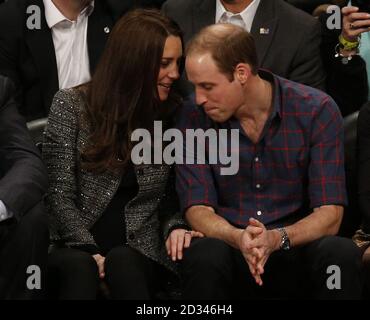 The Duke and Duchess of Cambridge attend the match between New Jersey Nets and Cleveland Cavaliers at Barclays Center, Brooklyn, New York. Stock Photo