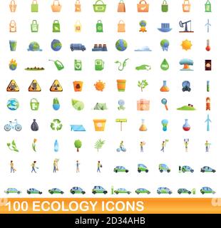 100 ecology icons set. Cartoon illustration of 100 ecology icons vector set isolated on white background Stock Vector