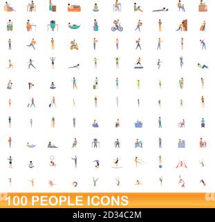 100 people icons set. Cartoon illustration of 100 people icons vector set isolated on white background Stock Vector