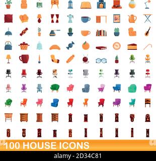 100 house icons set. Cartoon illustration of 100 house icons vector set isolated on white background Stock Vector