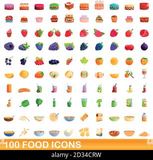 100 food icons set. Cartoon illustration of 100 food icons vector set isolated on white background Stock Vector