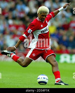 Library file dated 10/09/2005 of Middlesbrough's Abel Xavier. Middlesbrough confirm Xavier has failed a drugs test, Monday October 17, 2005. See PA story soccer Middlesbrough. PRESS ASSOCIATION photo. Photo Credit should read: Gareth Copley/PA. THIS PICTURE CAN ONLY BE USED WITHIN THE CONTEXT OF AN EDITORIAL FEATURE. NO WEBSITE/INTERNET USE UNLESS SITE IS REGISTERED WITH football ASSOCIATION PREMIER LEAGUE. Stock Photo