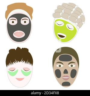 Face care icons. Cartoon vector illustration. Isolated on a white background. Stock Vector