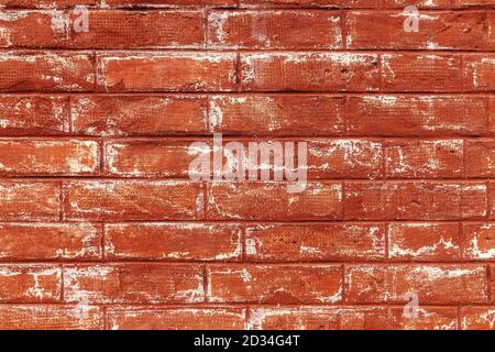 Scratched red brick wall texture, grunge urban patterns Stock Photo