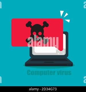 Laptop vector alert, malware concept, spam data, web fraud, insecure connection, online fraud, virus Stock Vector