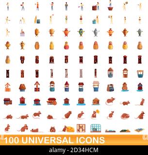 100 universal icons set. Cartoon illustration of 100 universal icons vector set isolated on white background Stock Vector