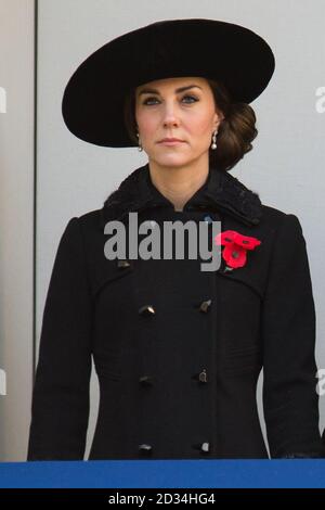 The Duchess of Cambridge during the annual Remembrance Sunday Service at the Cenotaph memorial in Whitehall, central London, held in tribute for members of the armed forces who have died in major conflicts. Stock Photo