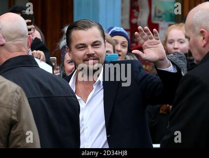 Leonardo DiCaprio arrives for a visit to Home by Social Bite sandwich shops in Edinburgh, which work to help the homeless. Picture date: Thursday November 17, 2016. See PA story SHOWBIZ DiCaprio. Photo credit should read: Jane Barlow/PA Wire Stock Photo