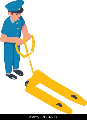 Postman warehouse lift cart icon. Isometric of postman warehouse lift cart vector icon for web design isolated on white background Stock Vector