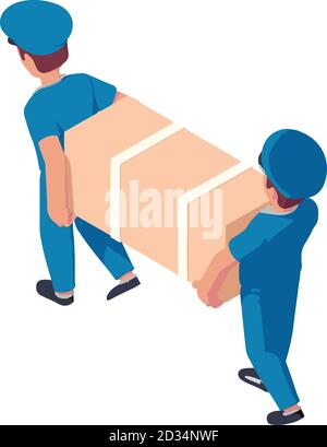 Two postman delivery fridge icon. Isometric of two postman delivery fridge vector icon for web design isolated on white background Stock Vector