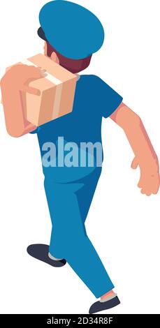 Mailman take parcel icon. Isometric of mailman take parcel vector icon for web design isolated on white background Stock Vector