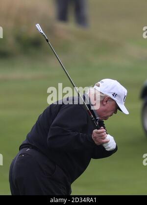 US President Donald Trump on his Golf course at the Trump Turnberry resort in South Ayrshire, where he and his wife Melania, spent the weekend as part of their visit to the UK before leaving for Finland where he will meet Russian leader Vladimir Putin for talks on Monday. Stock Photo