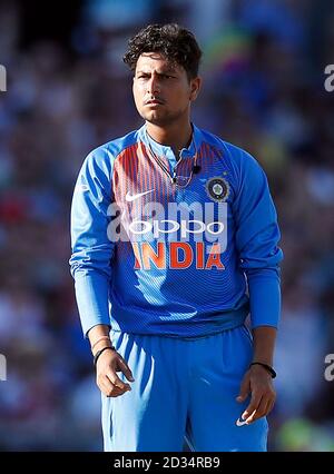 India's Kuldeep Yadav during the 1st Vitality IT20 Series match at Emirates Old Trafford, Manchester. Stock Photo