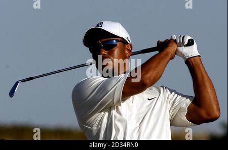 World number one golfer Tiger Woods during a practice session at Royal Liverpool Golf Club, Hoylake. Stock Photo