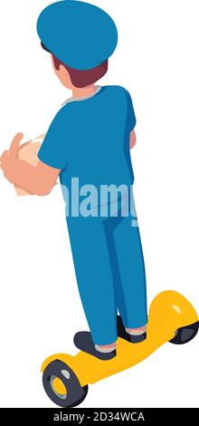 Postman ride gyroscooter icon. Isometric of postman ride gyroscooter vector icon for web design isolated on white background Stock Vector