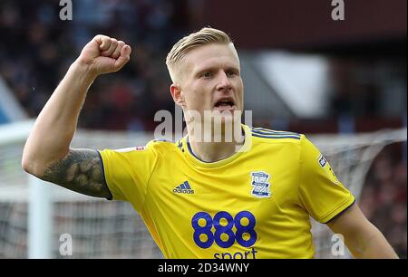 Birmingham City's Kristian Pedersen celebrates scoring their second goal the Sky Bet Championship match at Villa Park, Birmingham. Stock Photo