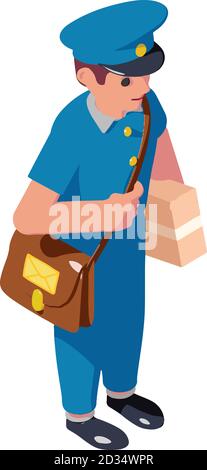 Postman correspondence delivery icon. Isometric of postman correspondence delivery vector icon for web design isolated on white background Stock Vector
