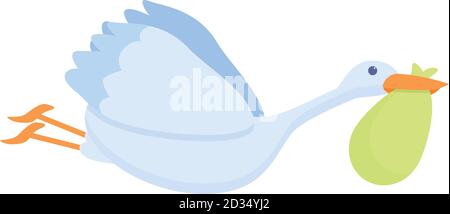 Flying baby stork icon. Cartoon of flying baby stork vector icon for web design isolated on white background Stock Vector