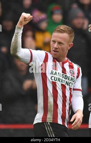 Sheffield United's Mark Duffy celebrates scoring his side's second goal of the game during the Sky Bet Championship match at Bramall Lane, Sheffield. Stock Photo