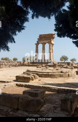 The Valley of the Temples, Temple of Castor and Pollux, agrigento Sicily. According to tradition, this small temple is called the Temple of the Dioscu Stock Photo