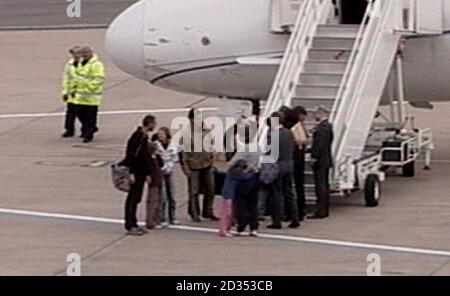 British Embassy staff kidnapped in northern Ethiopia arrive back at RAF Brize Norton, Oxfordshire. Stock Photo