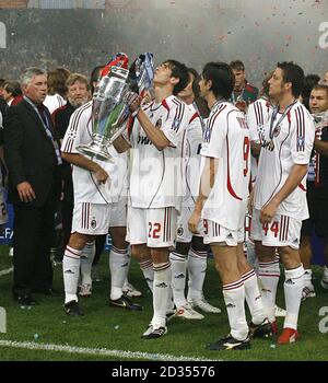 AC Milan's Ricardo Kaka celebrates with the European Trophy after the final whistle Stock Photo