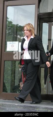 Sharon Mills, the mother of five-year-old Mason Jones of Deri, near Bargoed, south Wales, who died in October 2005 after contracting the E.coli 0157 bug, leaves Newport Crown Court, where William John Tudor denied supplying schools with meat contaminated with the deadly E.coli 0157 bacterium.  Stock Photo