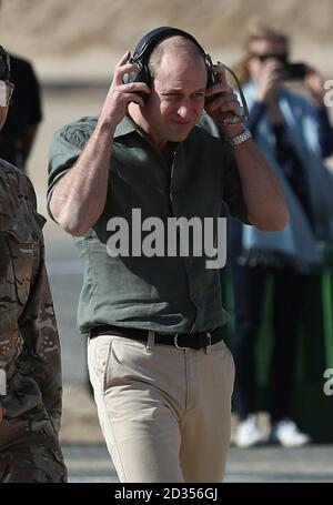 The Duke of Cambridge at the Sheikh Salim Al-Ali National Guard Camp as he joins UK and Kuwaiti troops as they take part in Exercise Desert Warrior, as part of his tour of Kuwait and Oman. Stock Photo
