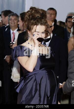 A pregnant Helena Bonham Carter arrives at the premiere for 'The Nightmare Before Christmas 3-D', ahead of his Lifetime Achievement Award, at the Venice Film Festival in Italy. Stock Photo