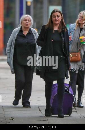 Christina Pomfrey (left), 65, and Aimee Brown (centre), 34, arrive at Minshull Street Crown Court in Manchester to face sentencing for charges of benefit fraud. Stock Photo