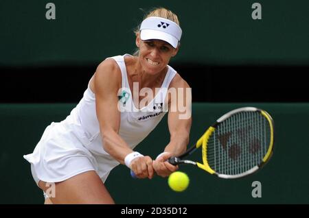 Russia's Elena Dementieva in action against USA's Venus Williams during the Wimbledon Championships 2008 at the All England Tennis Club in Wimbledon.  Stock Photo