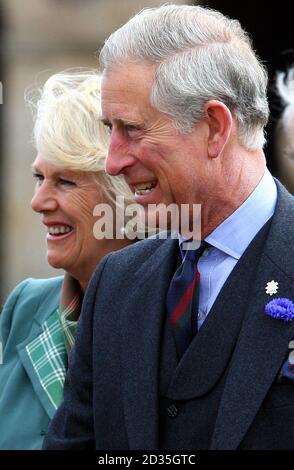 Prince Charles, Duke of Rothesay and Camilla Duchess of Cornwall, Duchess of Rothesay (left) during a visit to The Black Watch, 3rd Battalion The Royal Regiment of Scotland, Fort George, Inverness. Stock Photo