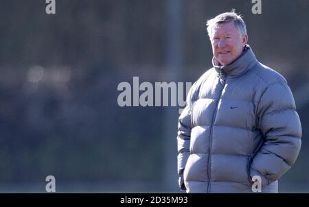 Manchester United manager Sir Alex Ferguson during a Training Session at Carrington Training Ground, Manchester. Stock Photo