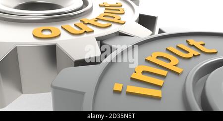 Input output word on the metal gears, 3D rendering Stock Photo