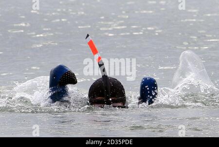 French limbless swimmer Philippe Croizon in action during a training session in Folkestone, Kent, before his attempt later this week to become the first limbless person to swim the Channel from Folkestone to France a distance of 21 miles. Stock Photo