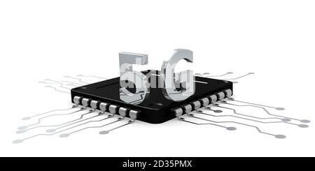Black computer chip for 5G isolated, 3D rendering Stock Photo