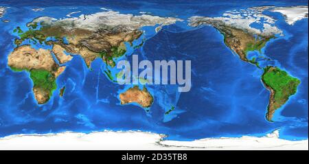 World Satellite Map in winter, with partial snow cover and showing ...