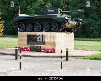 The Desert Rats Memorial, mark IV Cromwell tank, Thetford forest, Norfolk, UK, Stock Photo