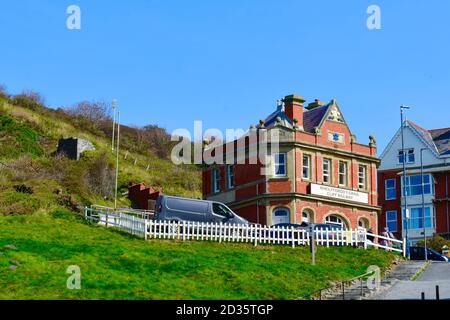 The lower terminal building of the Cliff Railway.The funicular railway takes visitors to the top of Constitution Hill & the camera obscura sited there Stock Photo