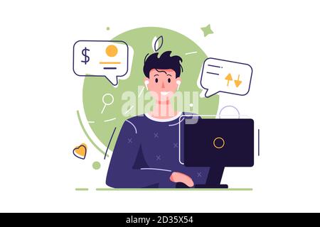 The guy is engaged in management flat style Stock Vector