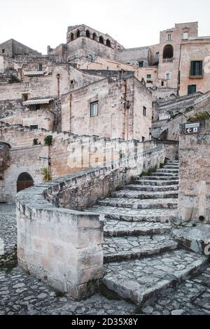 ITALY, BASILICATA, MATERA: Summer cityscape view of Sassi di Matera, toward Sasso Barisano and Sasso Caveoso Stock Photo