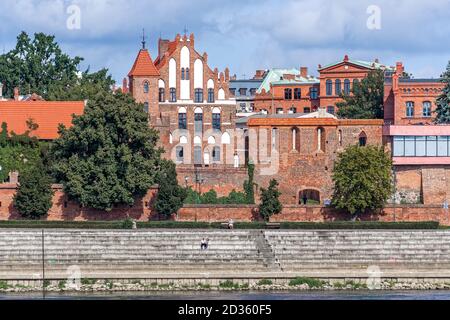 Poland, Torun: Panoramic view of the Old Town from the left bank of the Vistula River. Stock Photo