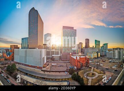 Denver, Colorado, USA downtown cityscape at sunset. Stock Photo