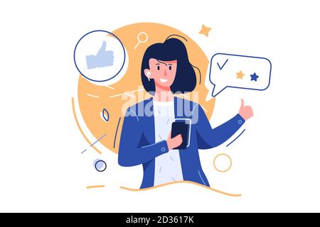 Satisfied service user girl rates flat style Stock Vector