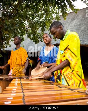Johannesburg, South Africa - December 9, 2012: African Men playing traditional drums for tourists Stock Photo