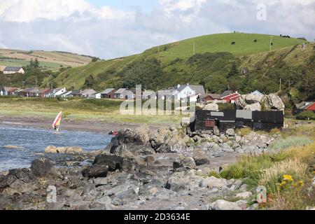 Lendalfoot,Ayrshire, Scotland , 08 August 2019 Solo Windsurfer in the bay near Lendalfoot Stock Photo