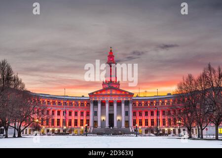 Denver, Colorado, USA city and county building at dusk in winter. Stock Photo