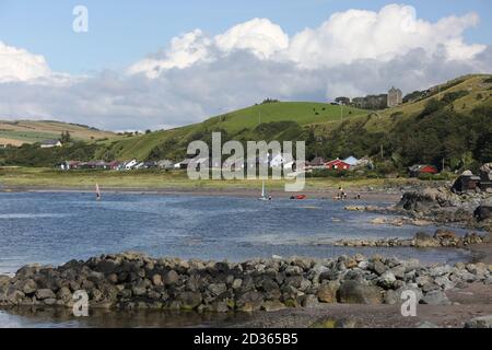 Lendalfoot,Ayrshire, Scotland , 08 August 2019 Solo Windsurfer in the bay near Lendalfoot Stock Photo