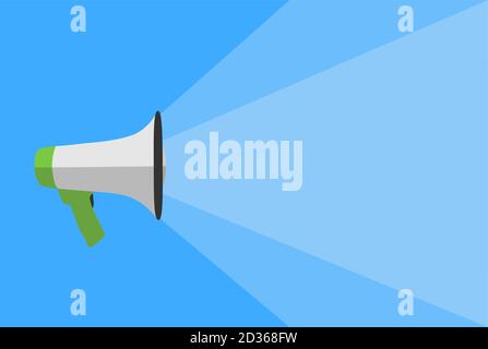 megaphone against blue background, announcement template with copy space vector illustration Stock Vector