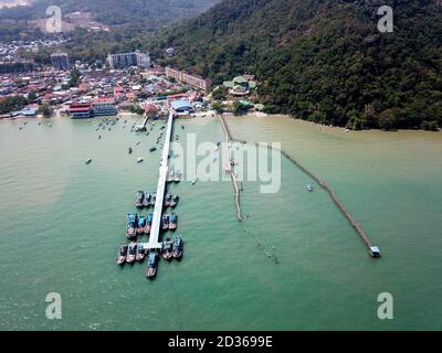 Teluk Bahang, Penang/Malaysia - Mar 08 2020: Fishermen jetty at Teluk Bahang. Stock Photo